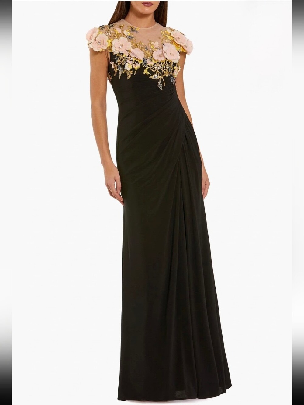 Mac Duggal Womens Jersey Column Evening Gown Dress 3D Flower Embellishments sz 4